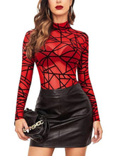 120 Red-Geometric Mesh Long Sleeve Bodysuit